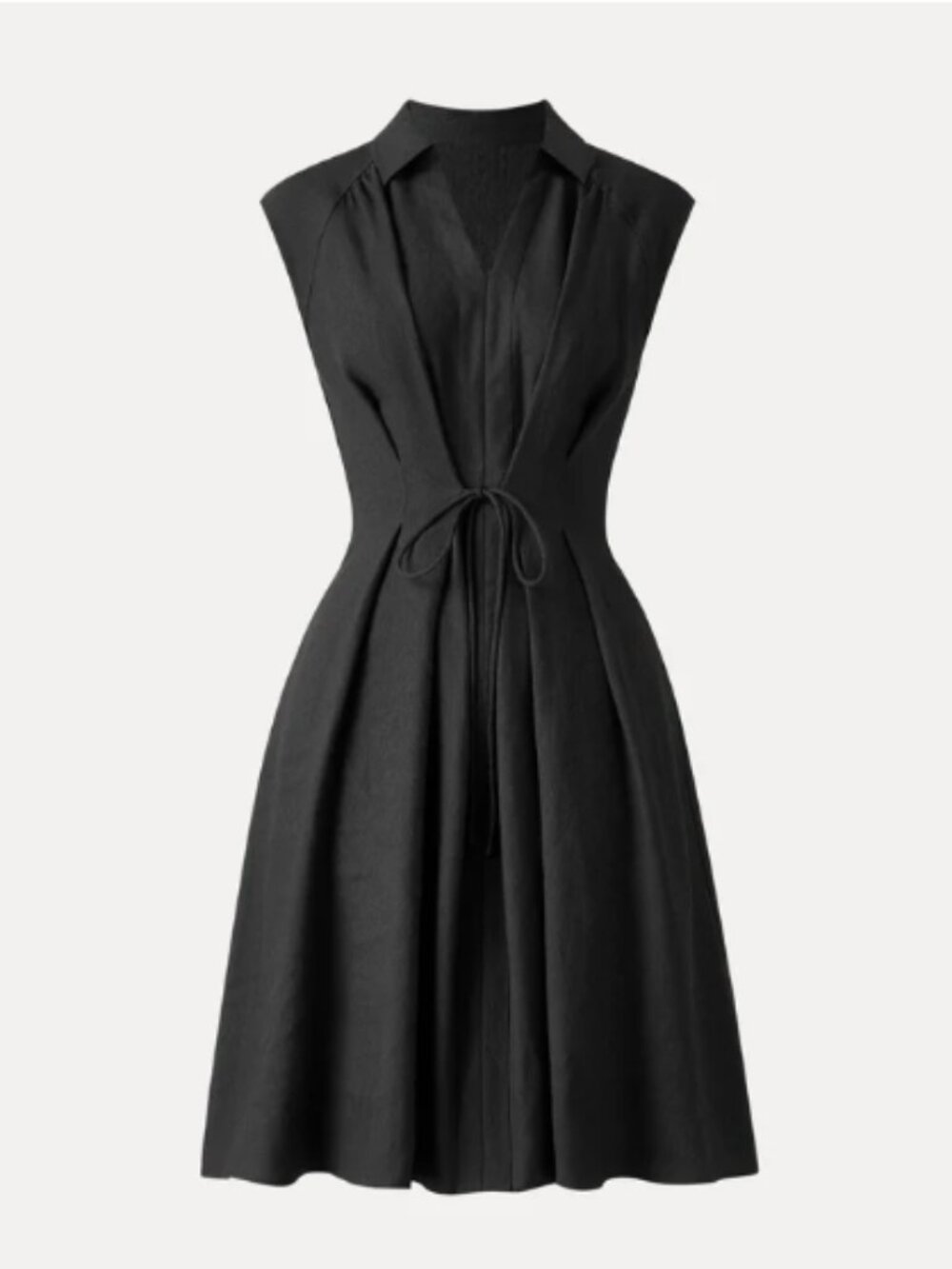 OGL Viscose-Linen Collared V-neck Midi Dress with Drawstring (Antique Gold)